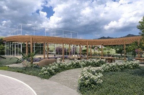 Projeto do deck de convivência às margens do lago no Vale dos Passos, em Bicas/MG